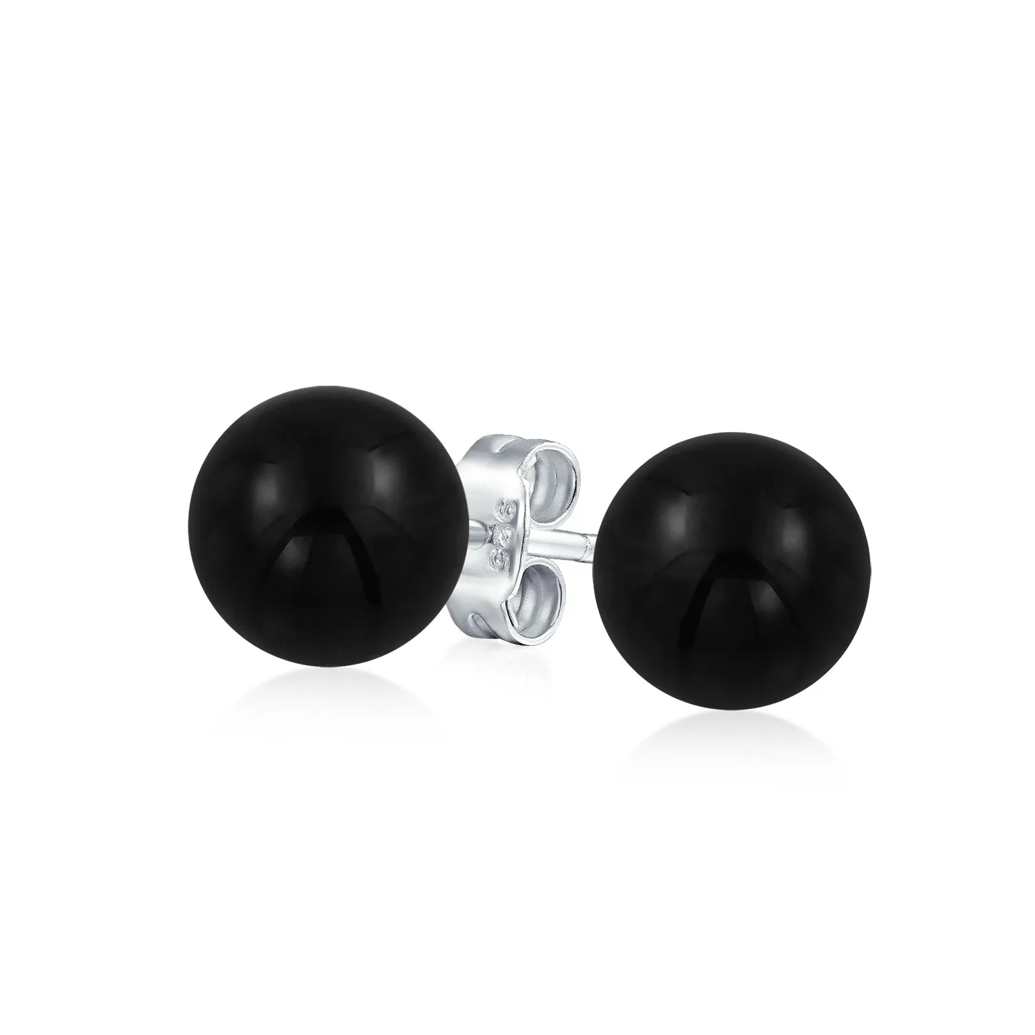 10MM Natural Gemstone Round Bead Ball Stud Earrings - Sterling Silver for Women Teens