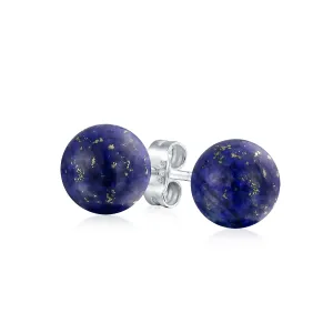 10MM Natural Gemstone Round Bead Ball Stud Earrings - Sterling Silver for Women Teens