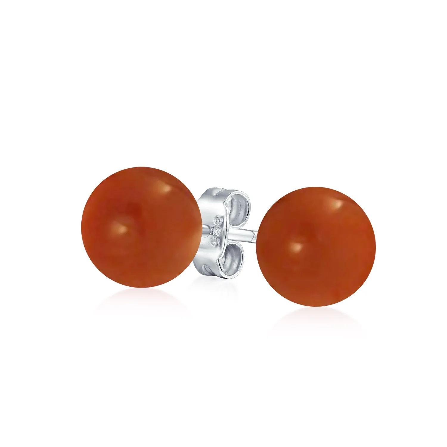 10MM Natural Gemstone Round Bead Ball Stud Earrings - Sterling Silver for Women Teens