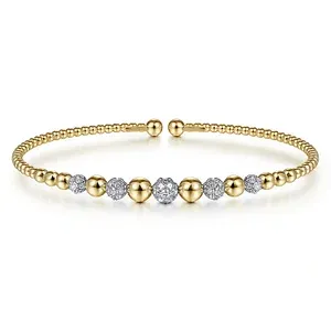 14K Yellow-White Gold Bujukan Diamond Stations Bangle, 0.34 Carat TW