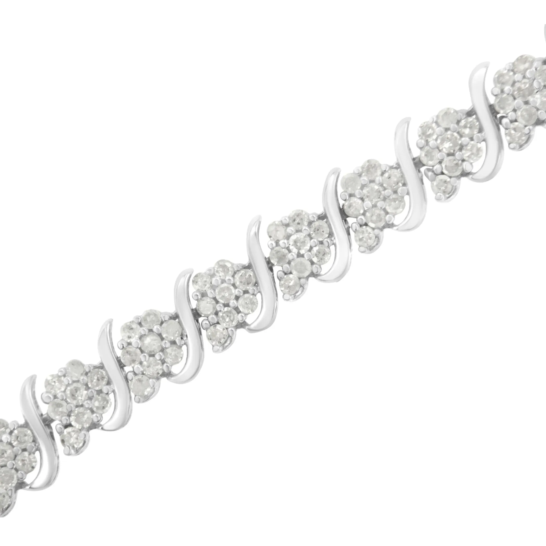 .925 Sterling Silver Diamond Floral Cluster Link Bracelet (2 3/4 cttw, I-J Color, I3 Clarity) - Size 7.25"