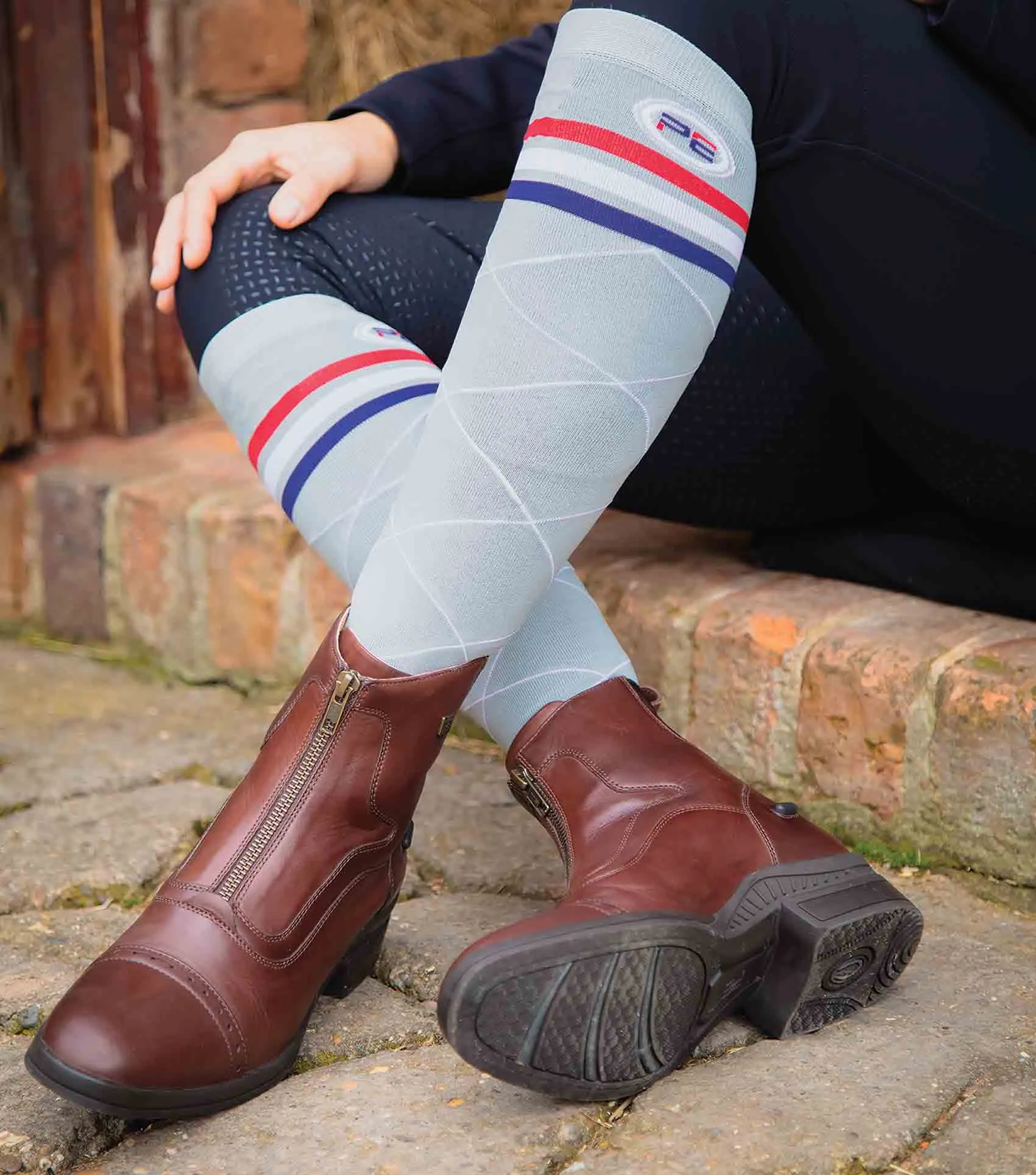 Adults 4 Season Riding Socks (2 Pairs) Grey Classic Check