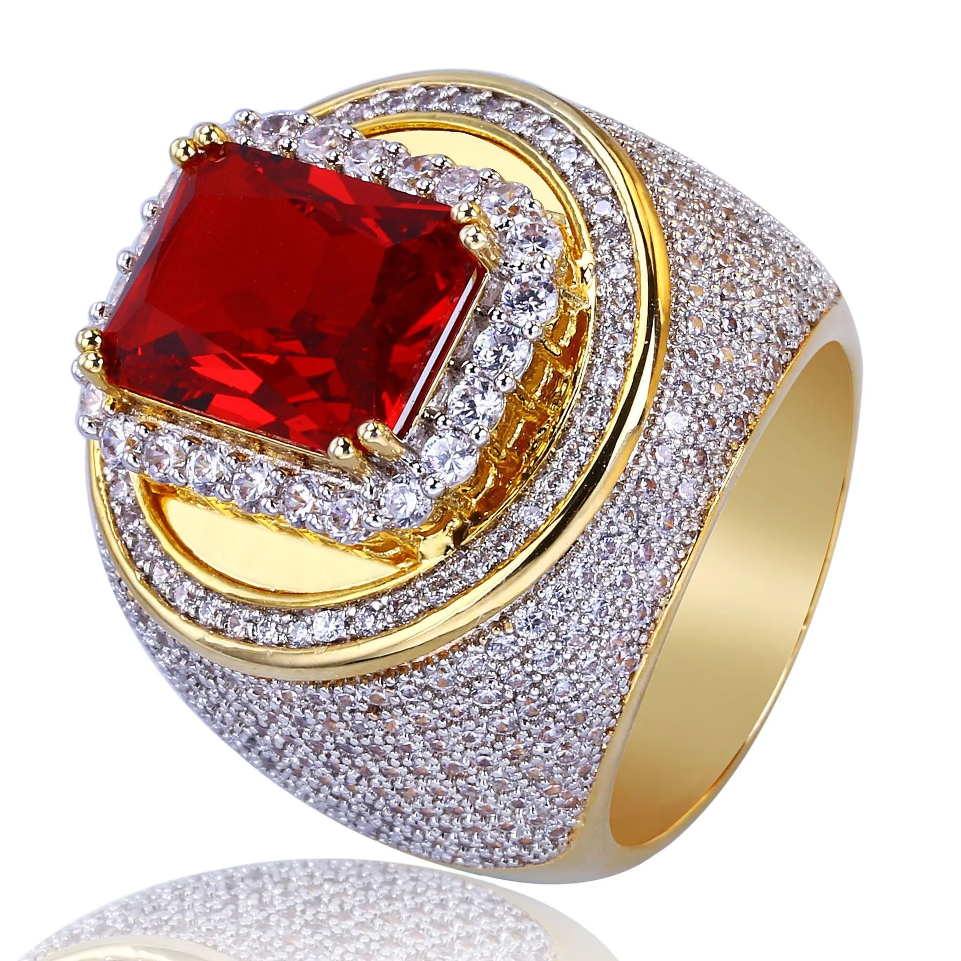 Anniversary Jewelry Micro Pave Red Radiant Cut Cubic Zircon Wedding Band Rings