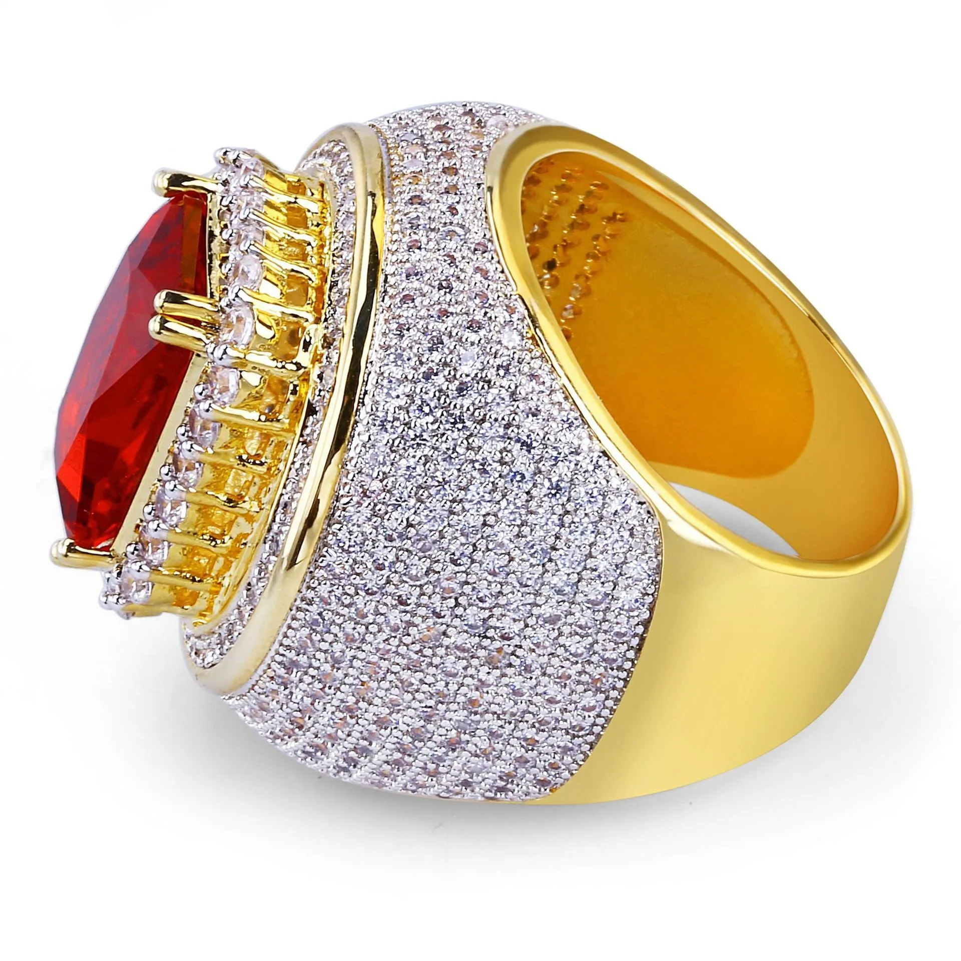 Anniversary Jewelry Micro Pave Red Radiant Cut Cubic Zircon Wedding Band Rings