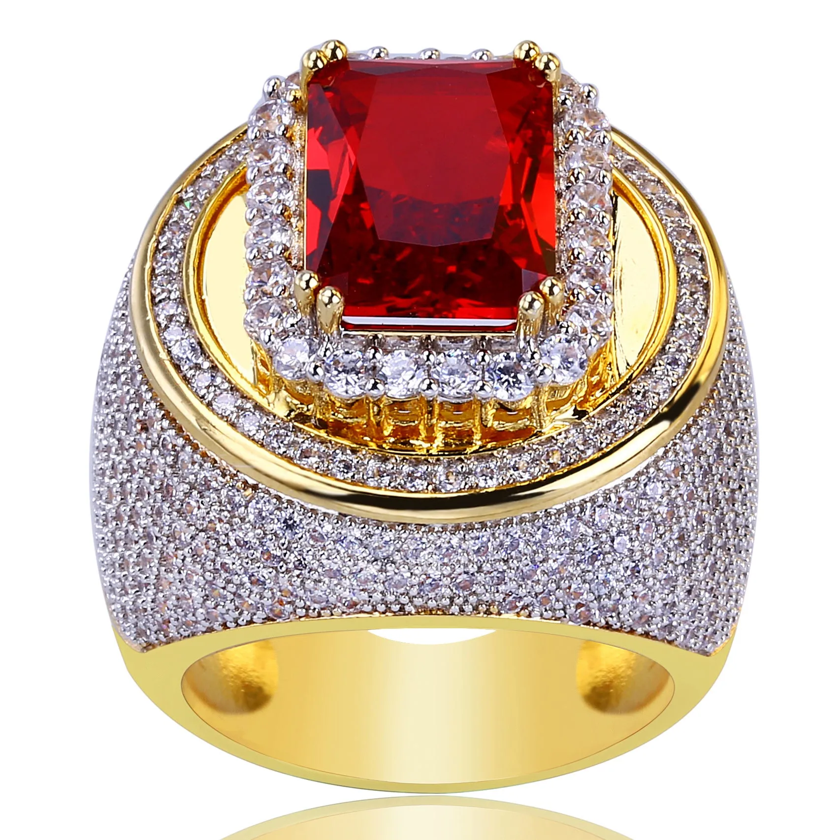 Anniversary Jewelry Micro Pave Red Radiant Cut Cubic Zircon Wedding Band Rings