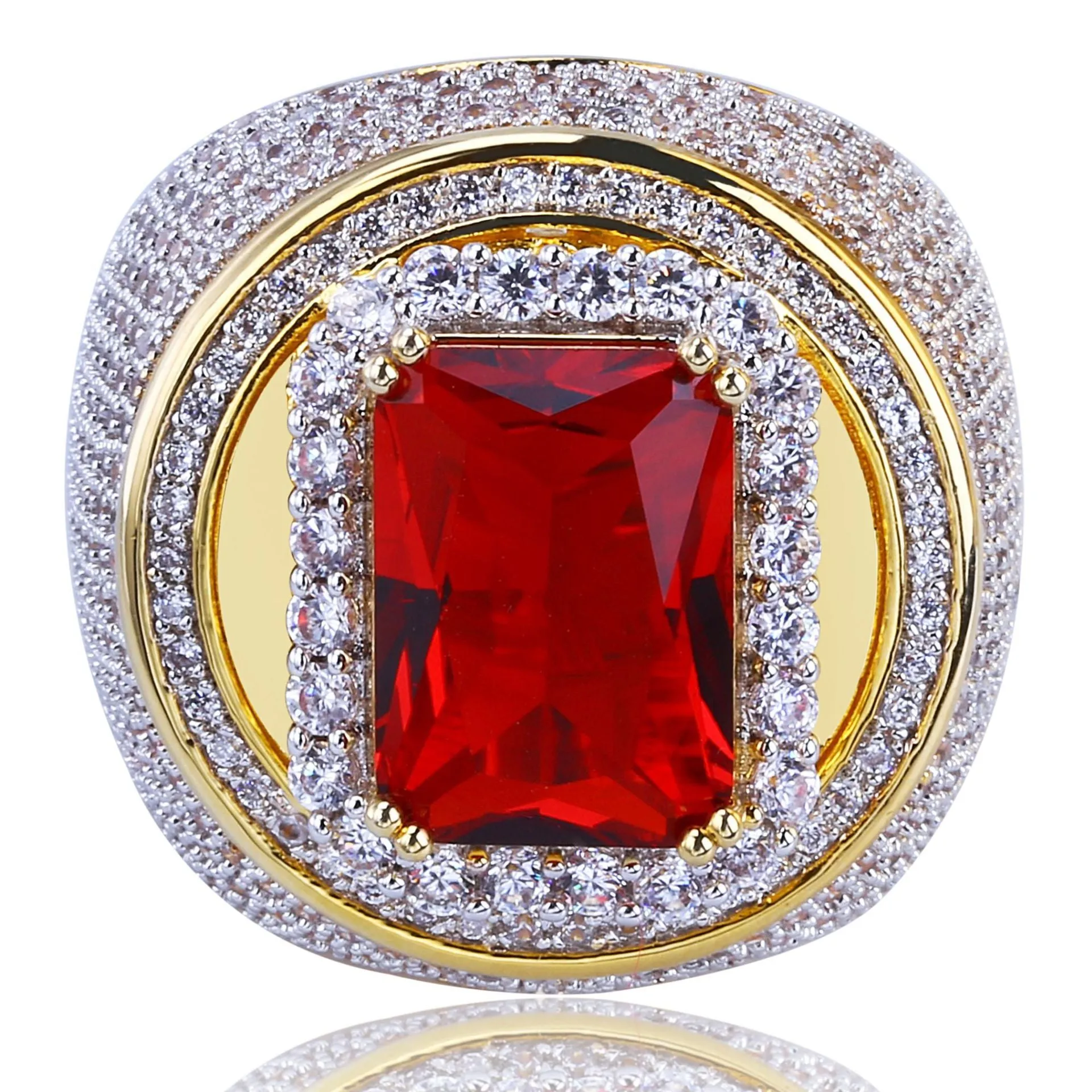 Anniversary Jewelry Micro Pave Red Radiant Cut Cubic Zircon Wedding Band Rings