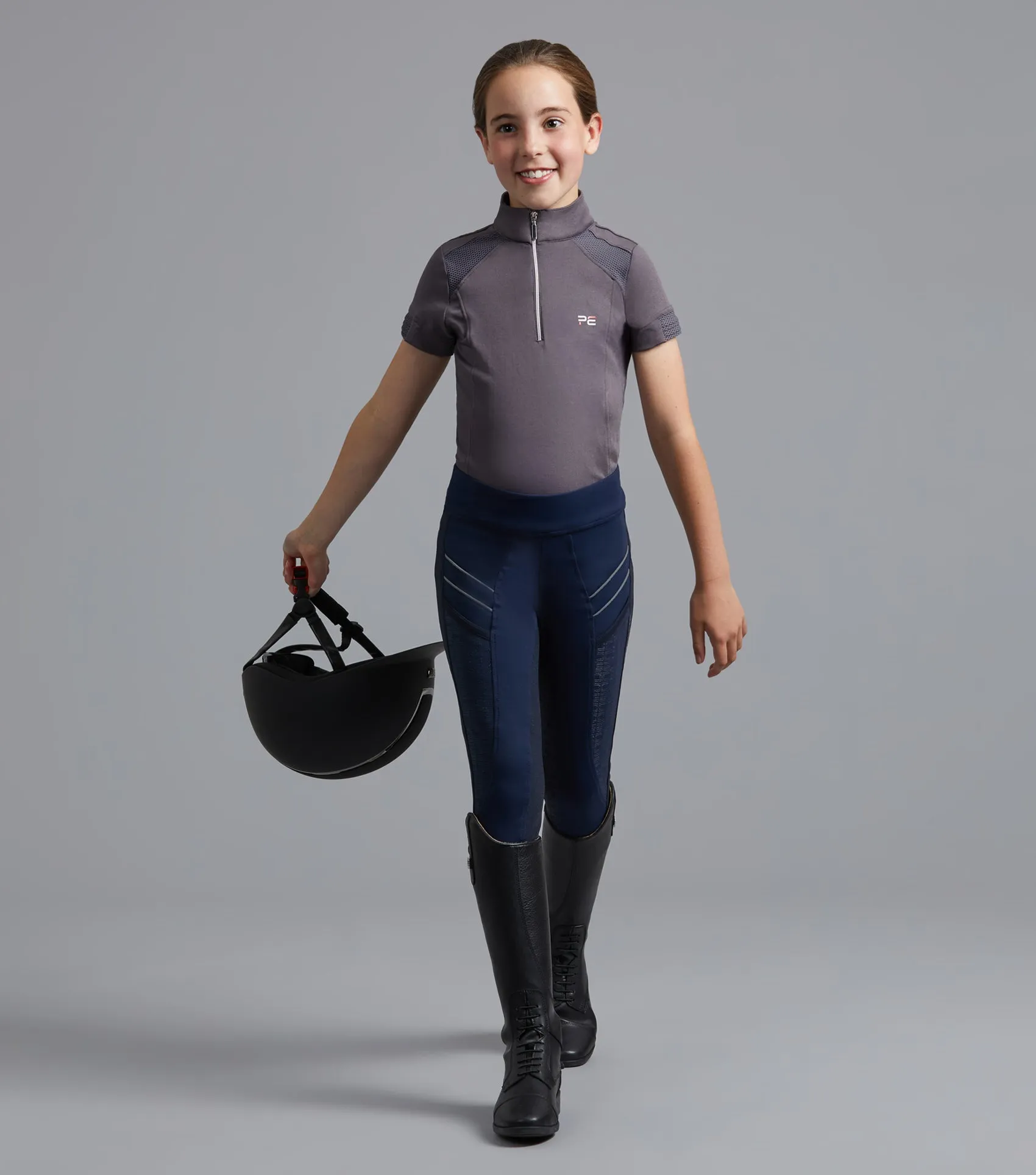 Astrid Girls Full Seat Gel Pull On Riding Tights Navy