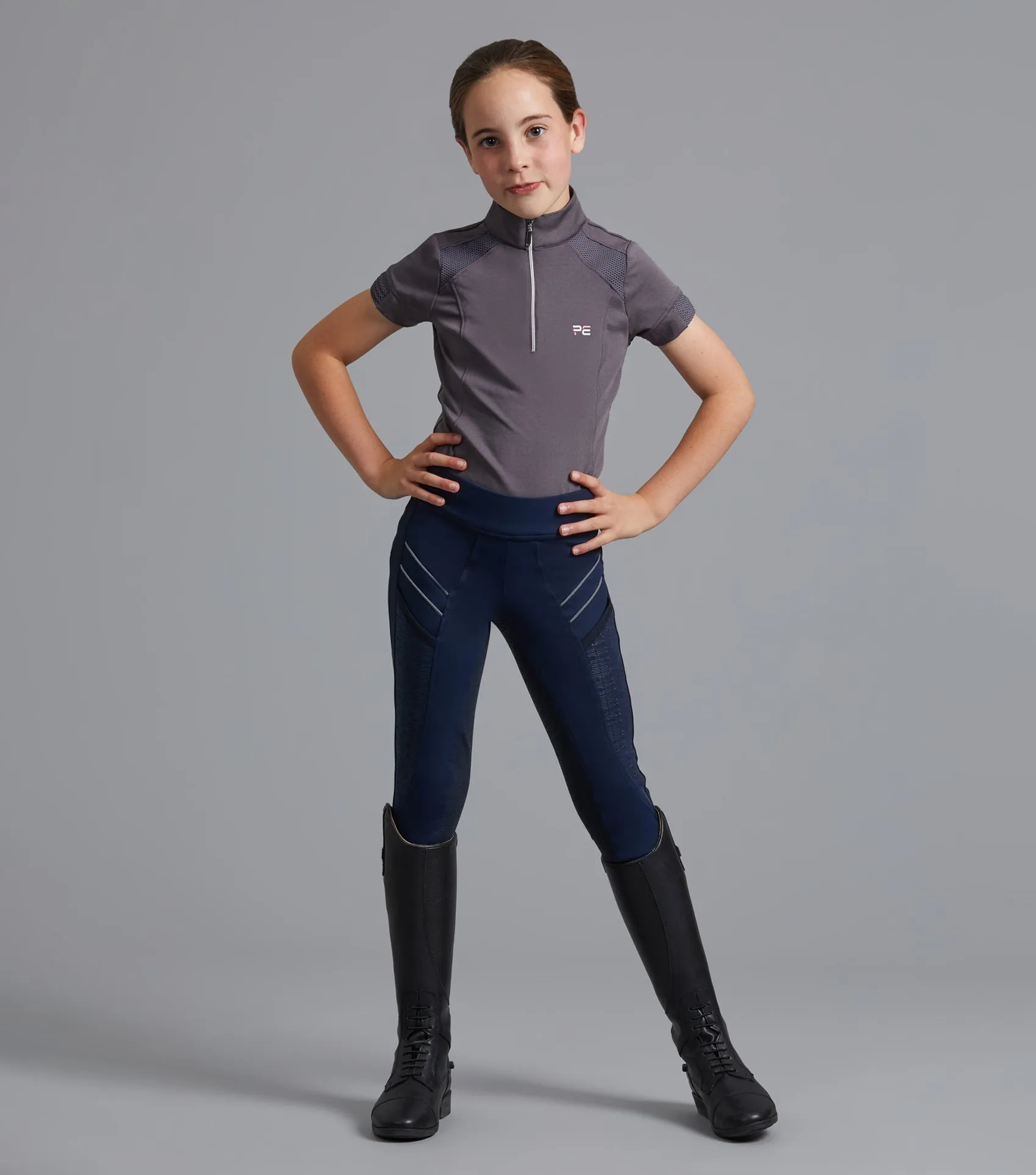 Astrid Girls Full Seat Gel Pull On Riding Tights Navy