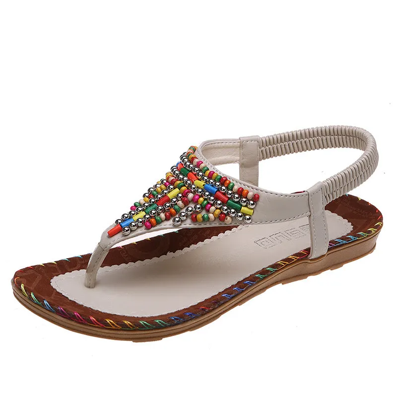 Beach Flip Toe Beaded Flat Sandals