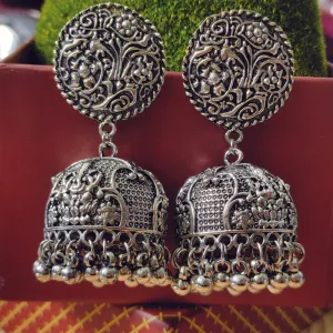 Bhavi Jewels Silver Plated Oxidised Jhumkas Earrings