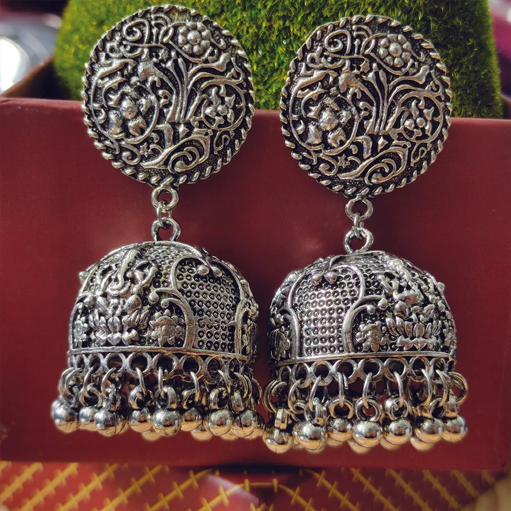 Bhavi Jewels Silver Plated Oxidised Jhumkas Earrings