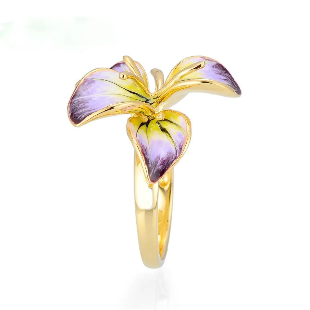 Bohemia Big Flower Enamel Ring for Women with Zircon in 925 Sterling Silver