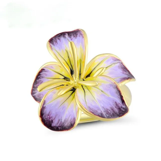 Bohemia Big Flower Enamel Ring for Women with Zircon in 925 Sterling Silver