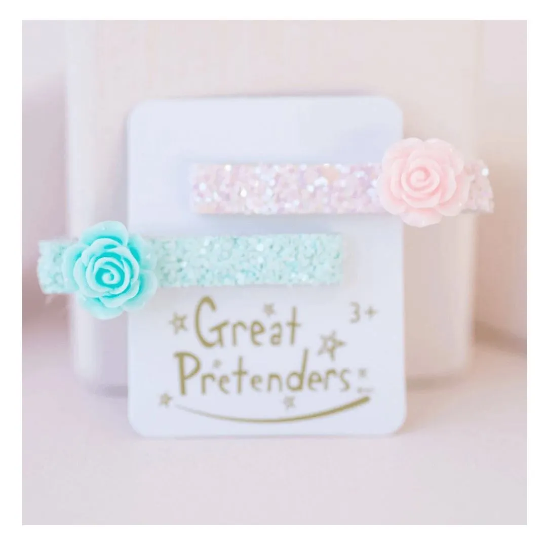 Boutique Glitter Rosette Hairclips 2pcs