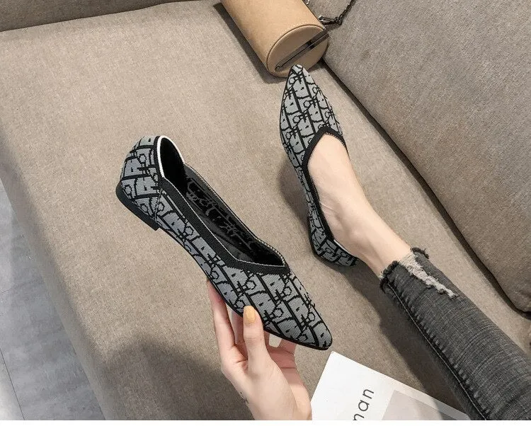 Breathable Soft Knitted Weave Pointed Toe Comfortable Cute Flat Pumps