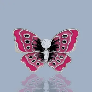 Chinese Jewelry Pink Butterfly Enamel Ring for Women with Zircon in 925 Silver