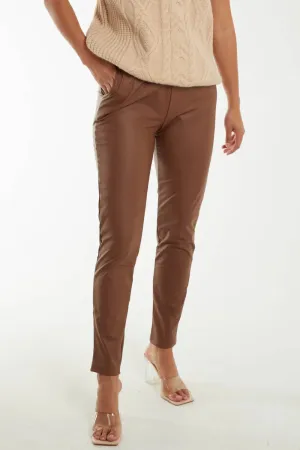 Chocolate Macy Leather Look Trousers