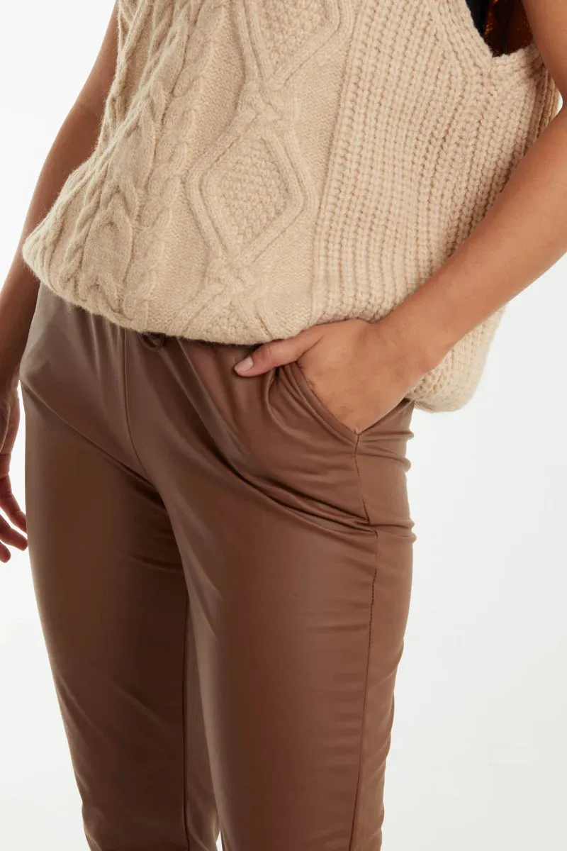 Chocolate Macy Leather Look Trousers