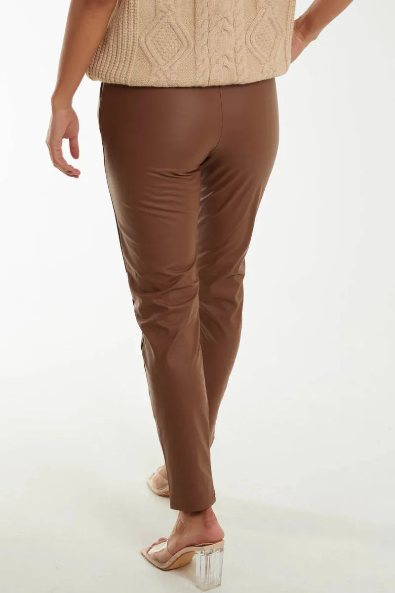 Chocolate Macy Leather Look Trousers