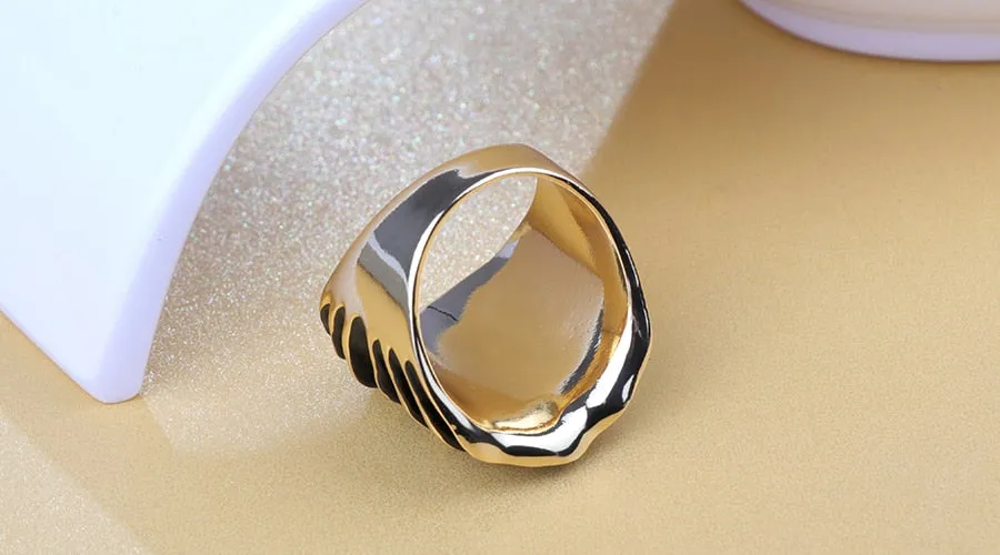 Chunky Stripes Enamel Wave Line Statement Ring For Women in Gold Color