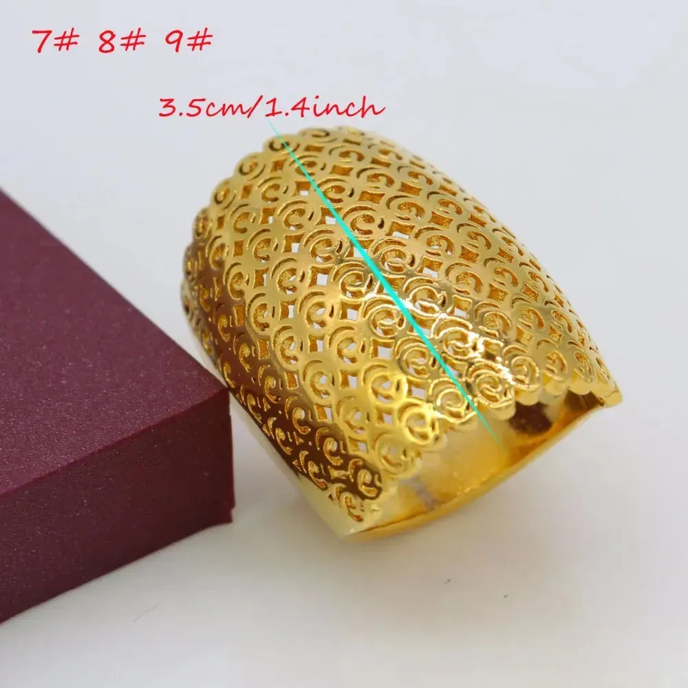 Classic Rings for Women Gold Color Wedding Bands Jewelry African Arab Party