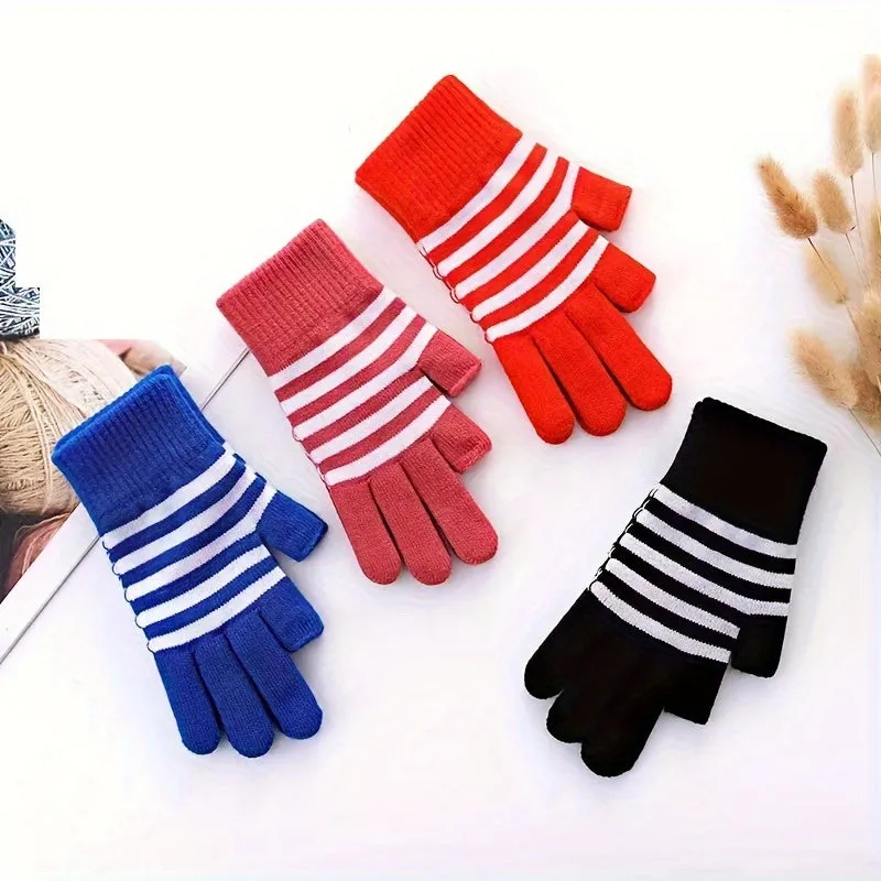 Color Block Striped Touchscreen Gloves Stylish  Coldproof Winter Accessory