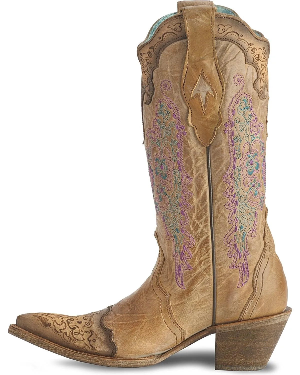 Corral Women's Lace and Heart Embroidery Cowgirl Boot Pointed Toe - C1608