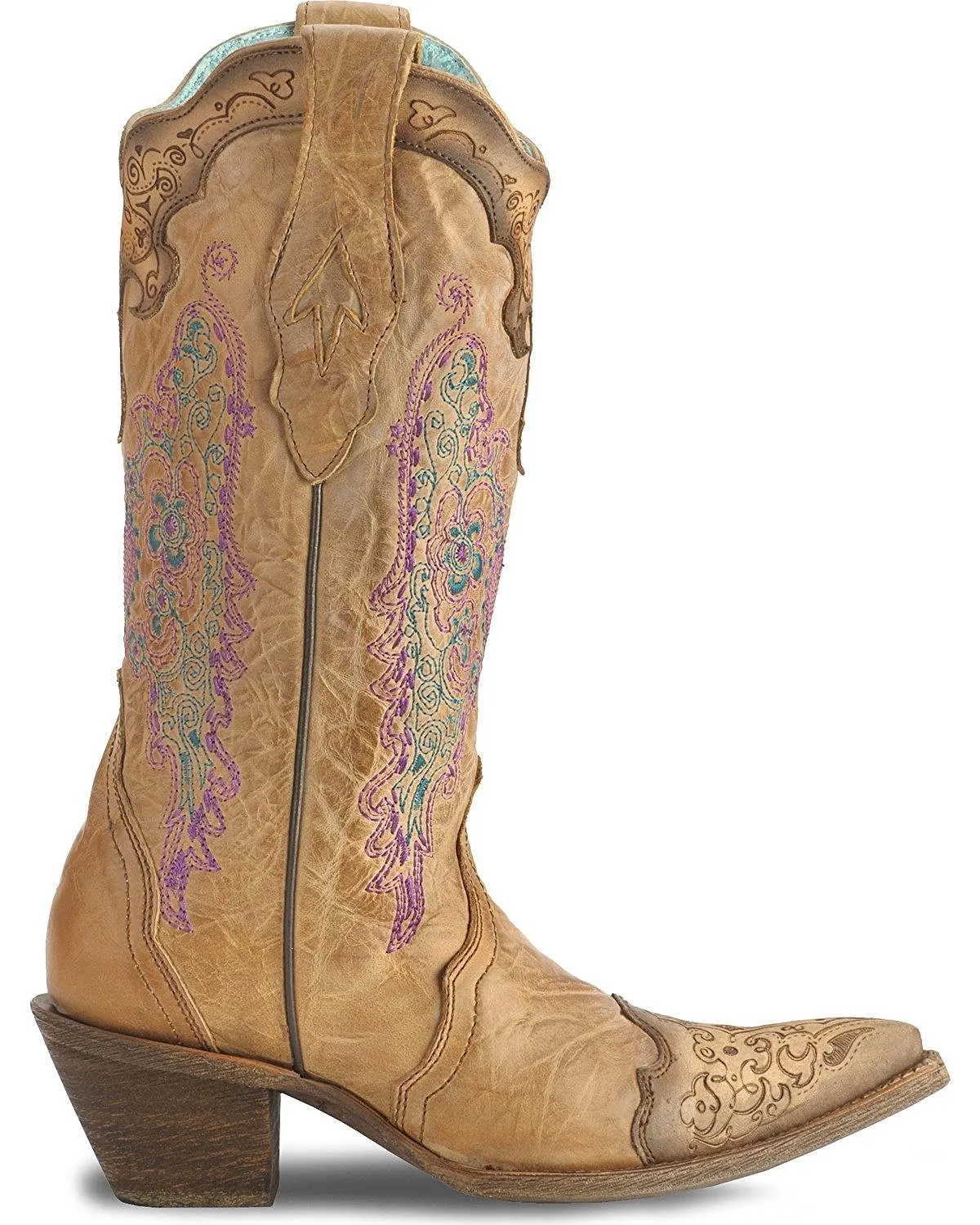 Corral Women's Lace and Heart Embroidery Cowgirl Boot Pointed Toe - C1608