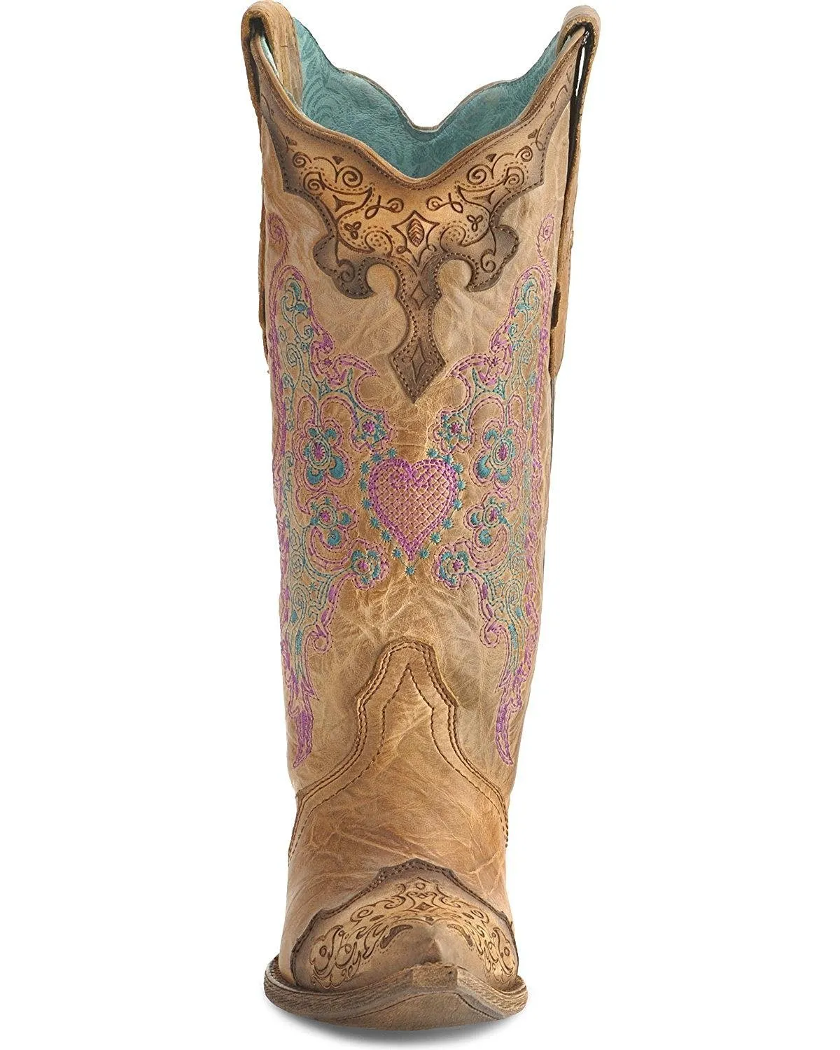 Corral Women's Lace and Heart Embroidery Cowgirl Boot Pointed Toe - C1608