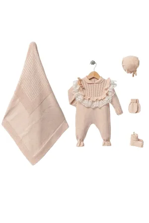 Daphne Beige Newborn Knitwear Coming Home Set (5 Pcs)