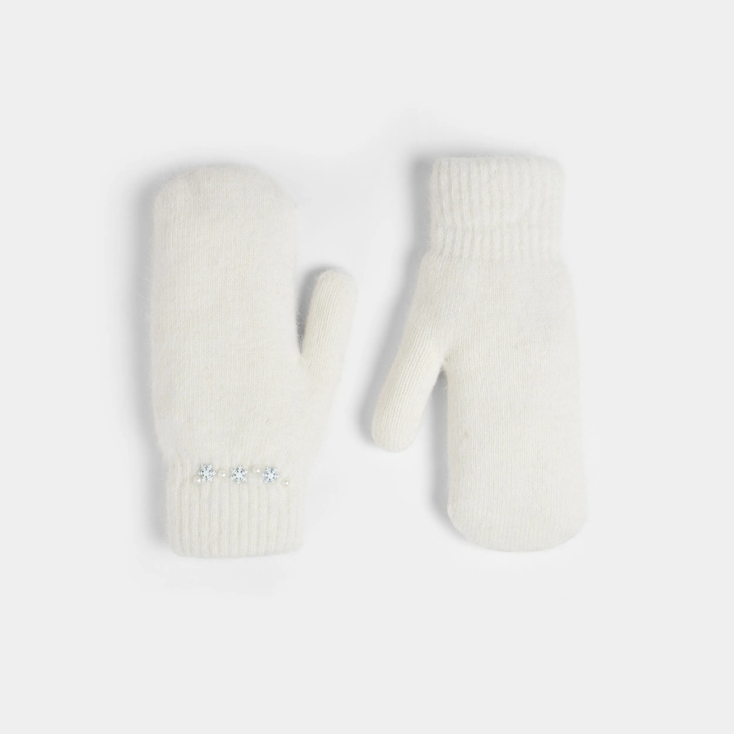 Darling Snowflake Embellished Mittens - Winter White