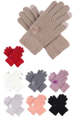 DBG7702 Solid Knit Pompom Detailing Gloves 12prs Pack