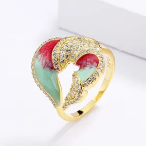 Elegant Geometric Enamel Cocktail Ring for Women with Zircon in 925 Sterling Silver