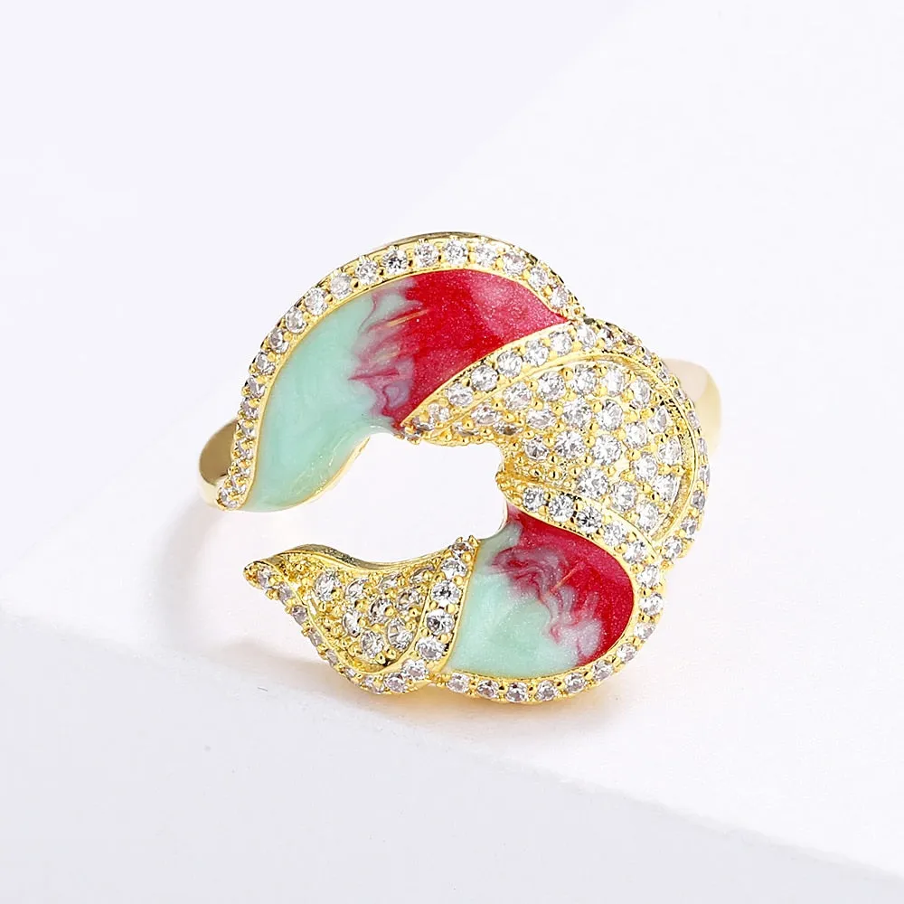 Elegant Geometric Enamel Cocktail Ring for Women with Zircon in 925 Sterling Silver