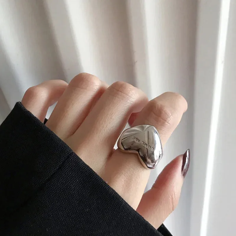 Elegant Silver Smooth Love Heart Ring