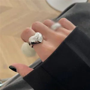 Elegant Silver Smooth Love Heart Ring