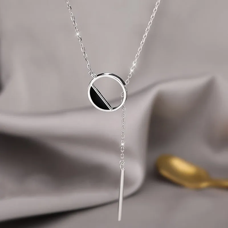 Fashion Jewelry Hollow Black Round Necklace for Women  in 925 Sterling Silver