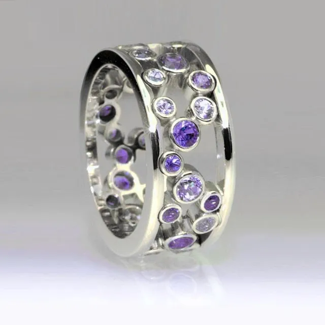 Fashion Jewelry Hollow Out Ring for Women with Colorful Zircon in Silver Color