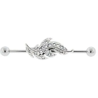 Feather Industrial Ear Piercing - Clear Gems