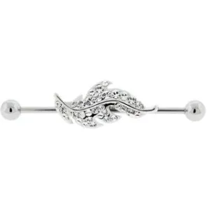 Feather Industrial Ear Piercing - Clear Gems