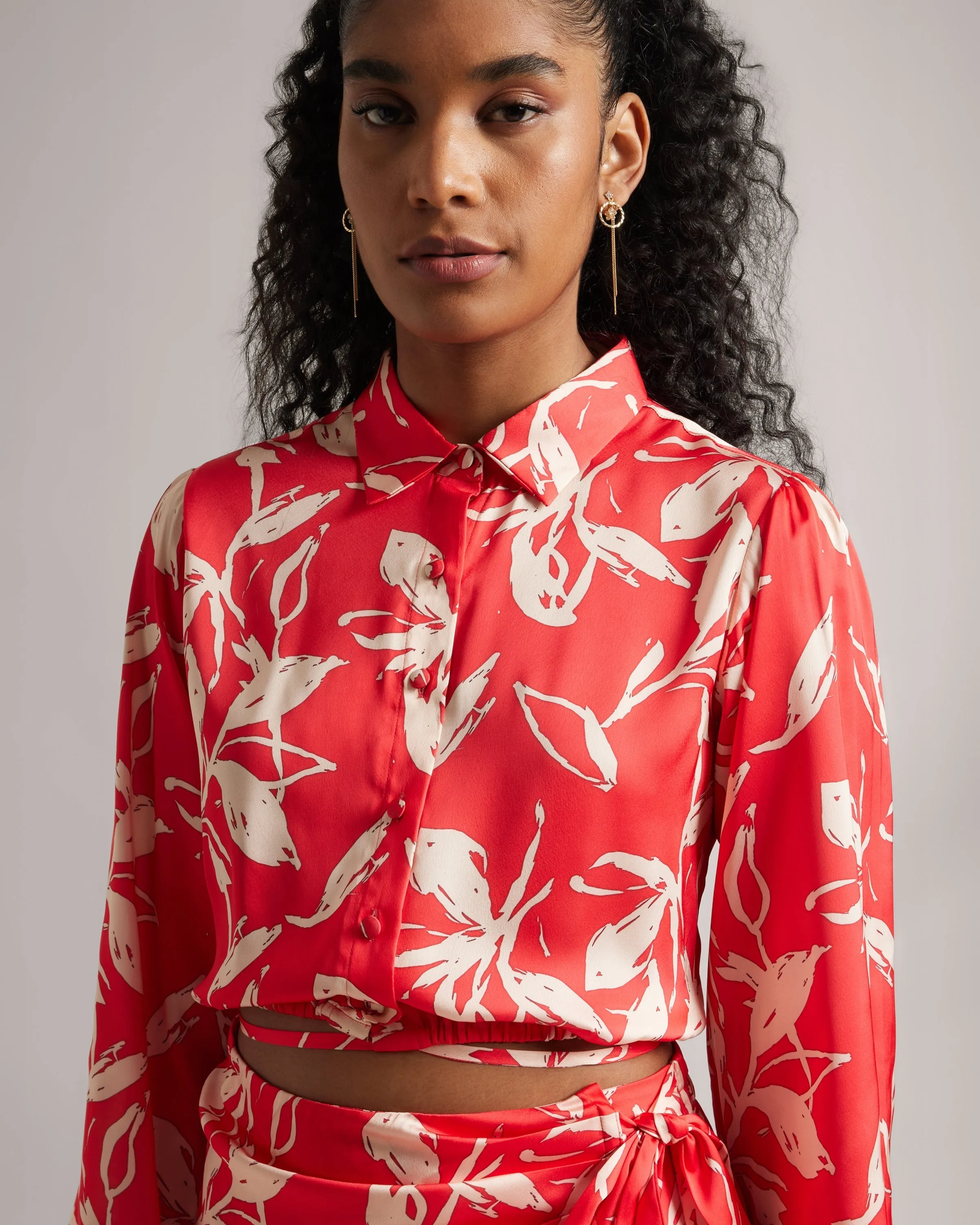 Fiery Red Tie-Up Shirt and Skort Co-Ord Set