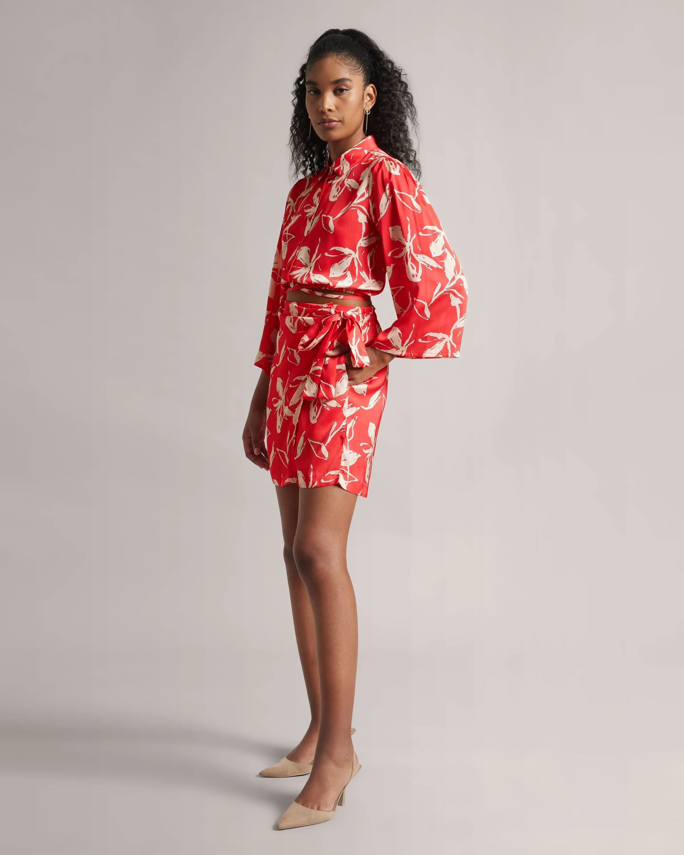 Fiery Red Tie-Up Shirt and Skort Co-Ord Set