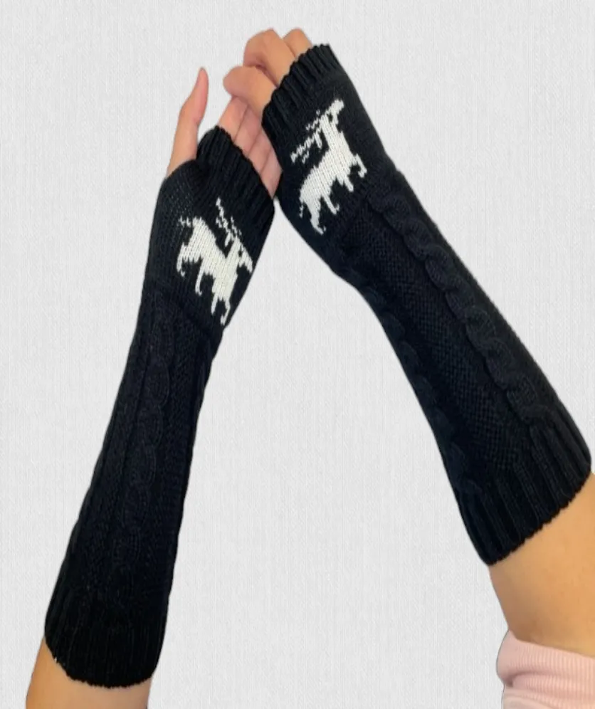 Fingerless Gloves Women Winter Knit Arm Warmers Long Reindeer