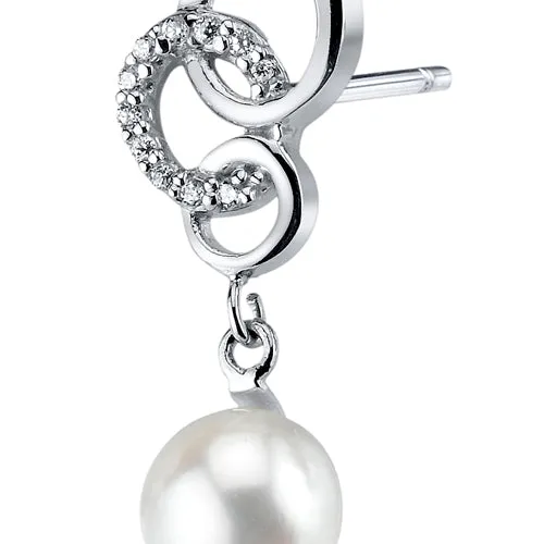 Freshwater Cultured 6.5mm White Pearl Drop Earrings Sterling Silver Button Shape 1 Carat