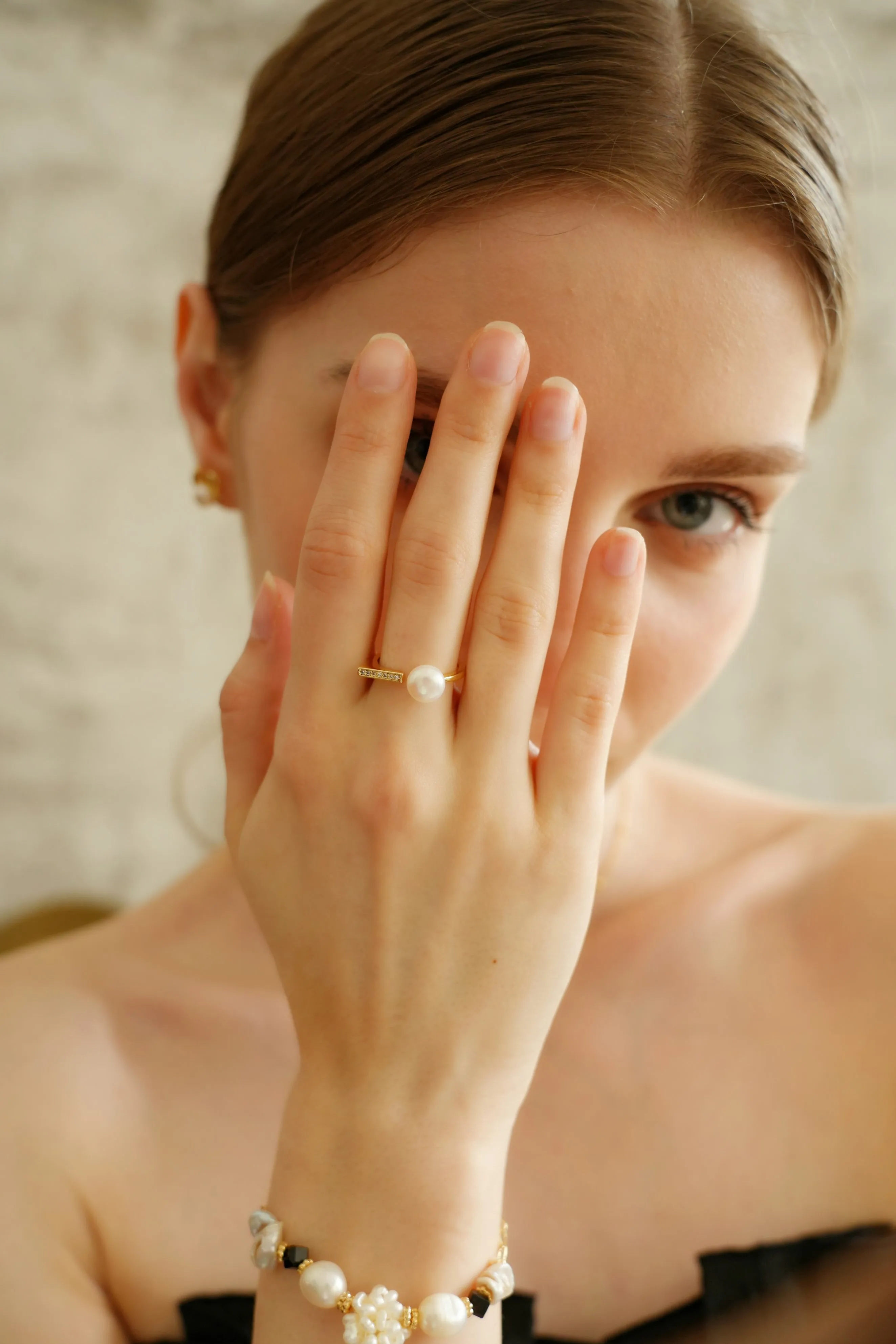 Geometric Pearl Ring