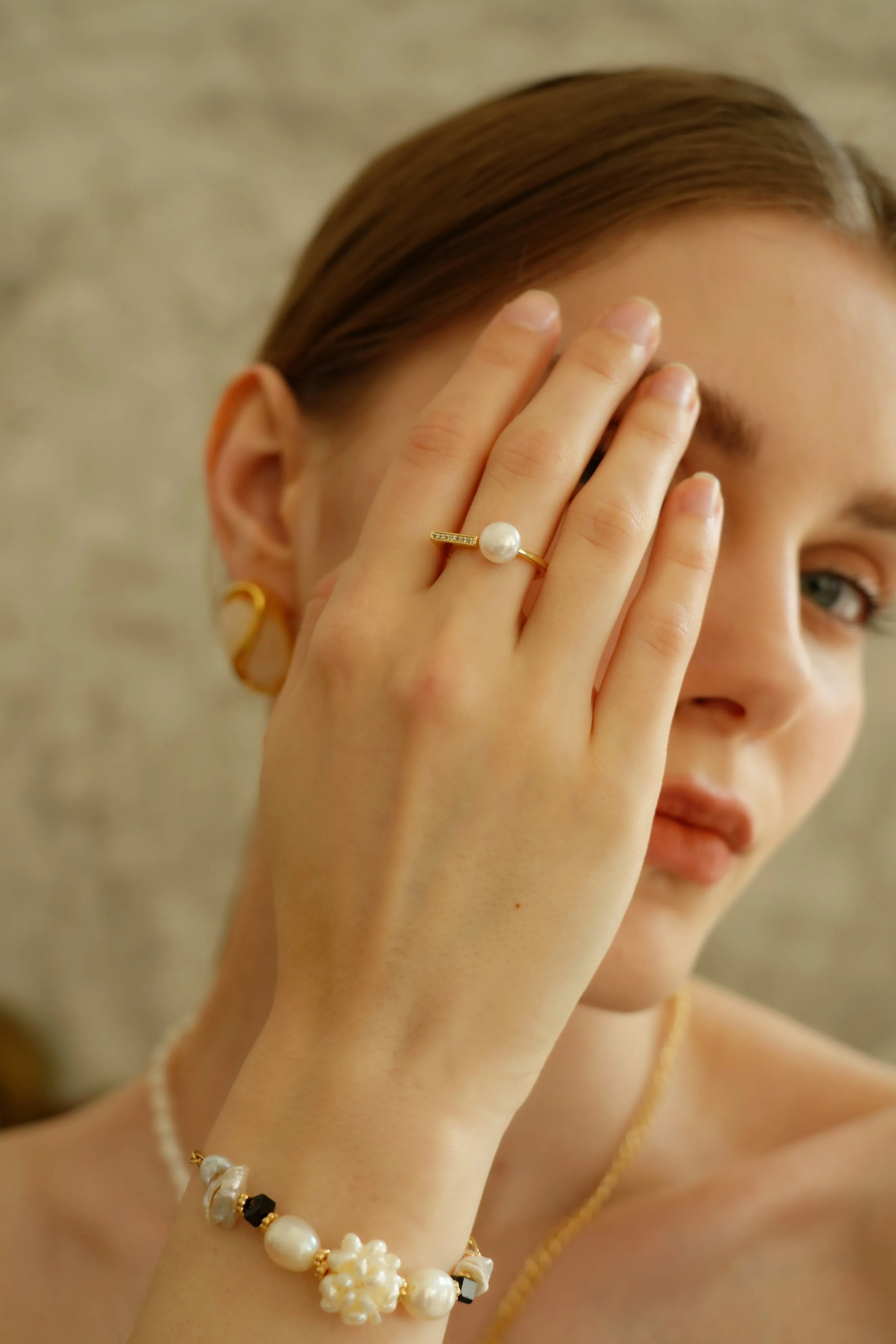 Geometric Pearl Ring