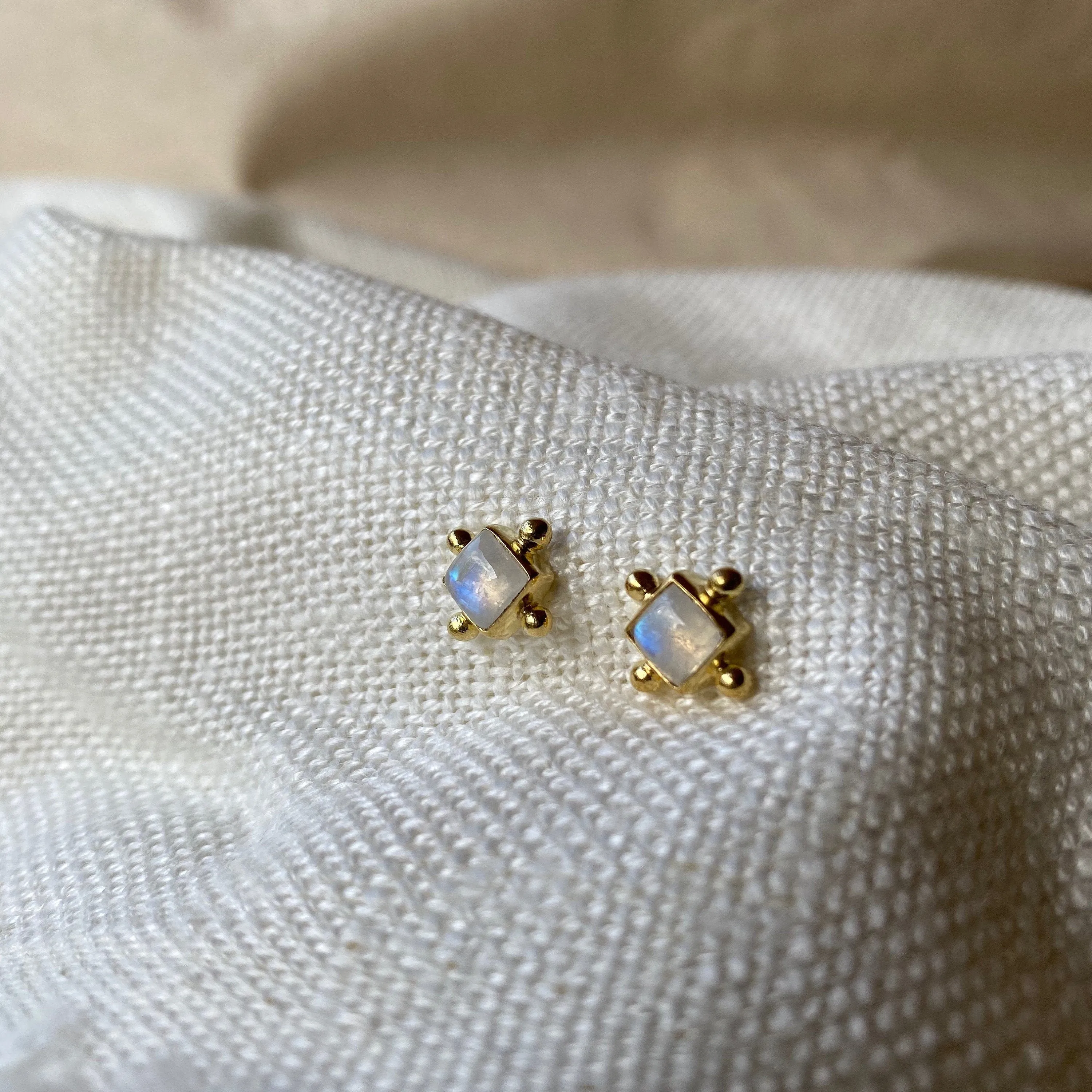 Gia Gold Rainbow Moonstone Studs