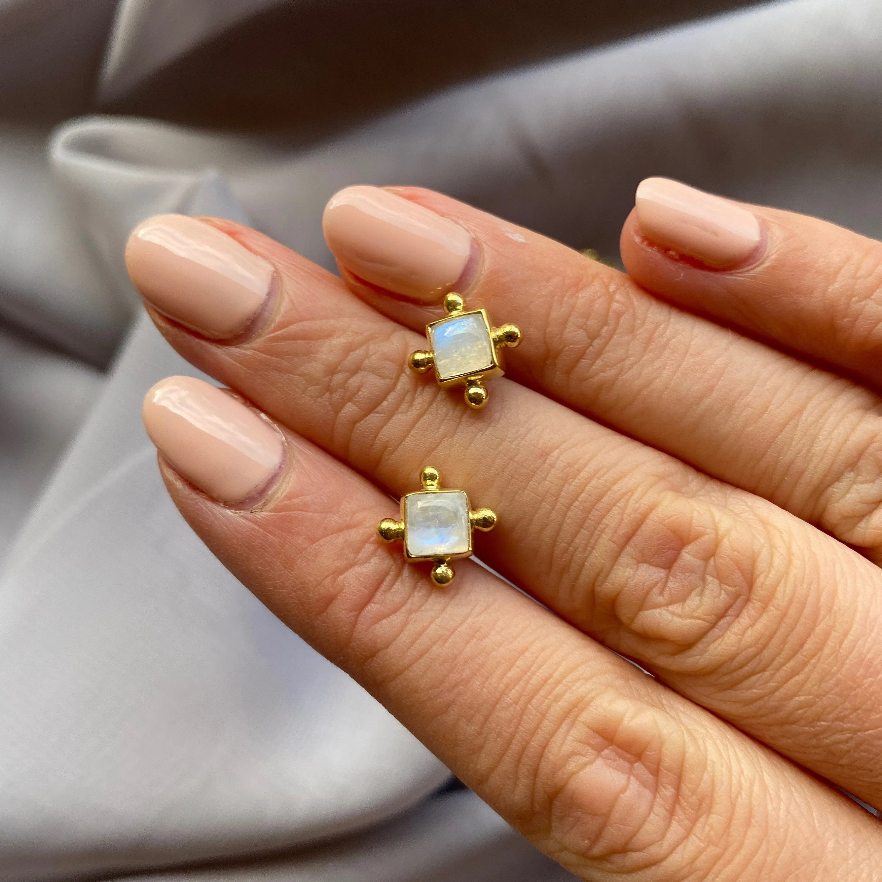 Gia Gold Rainbow Moonstone Studs