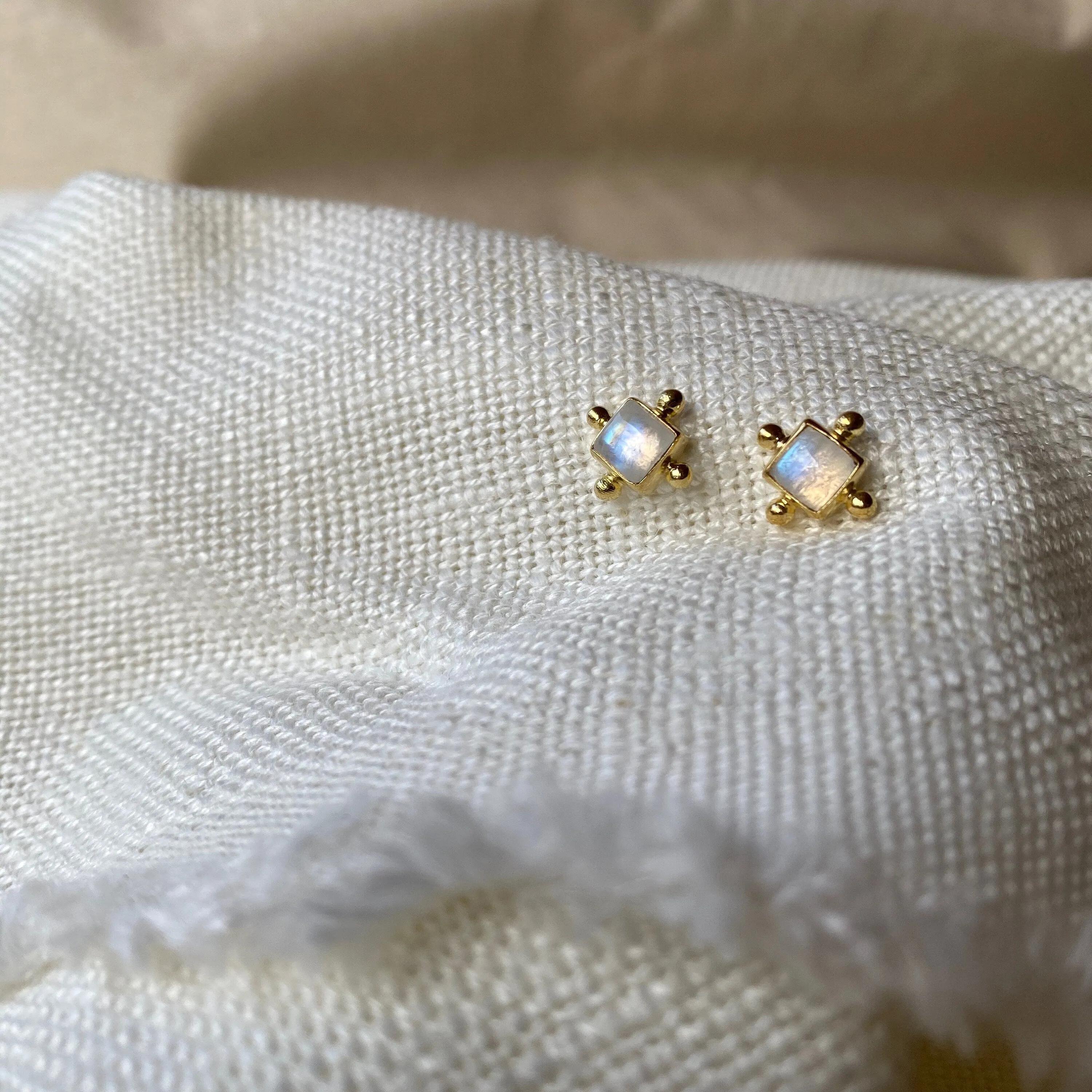 Gia Gold Rainbow Moonstone Studs