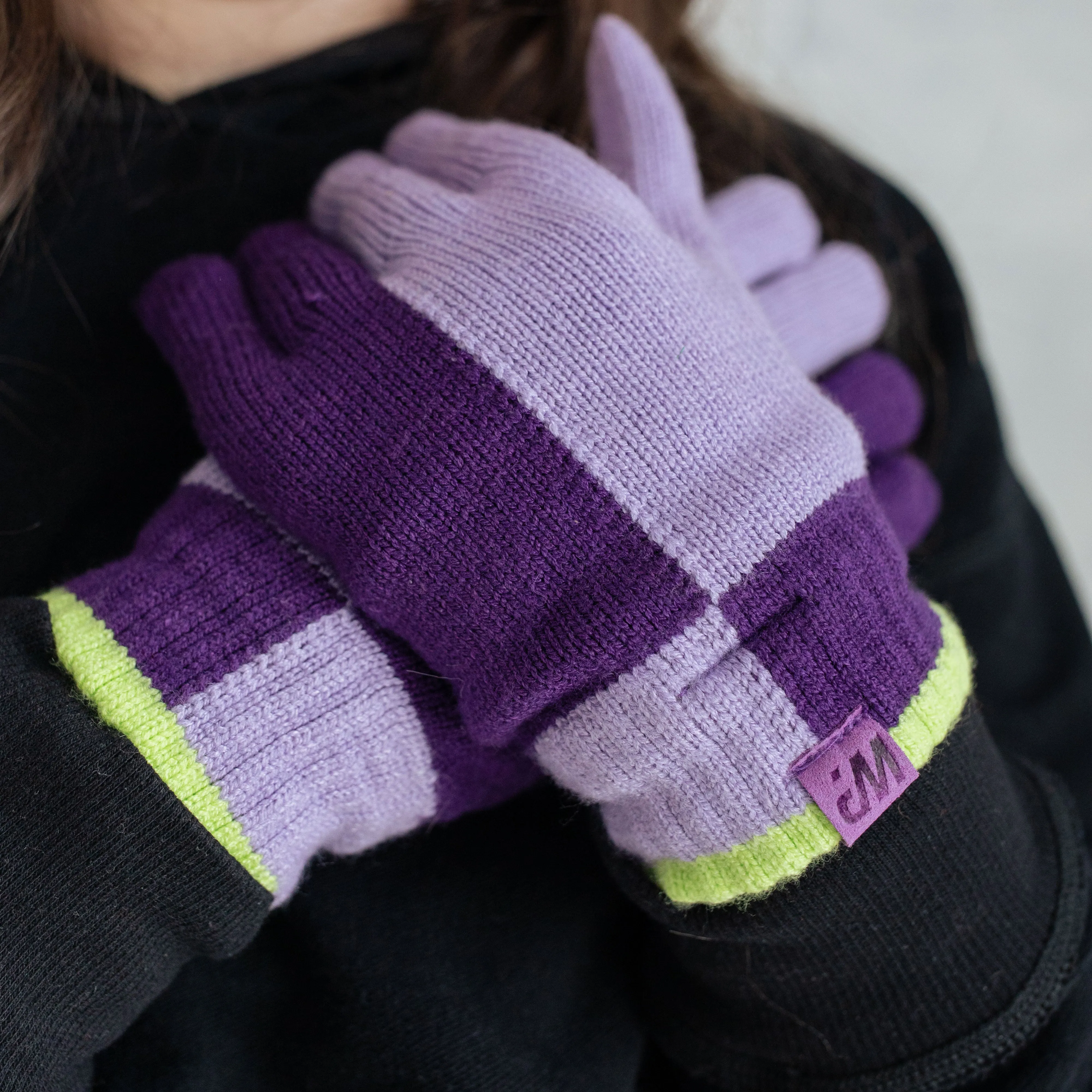 Girl's Purple Color Block Knit Gloves